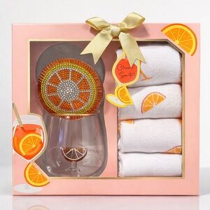 Moon Cake Spritz Kit Gift Set – Wine Glass, Crystal Coaster & Citrus Socks